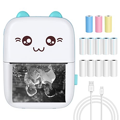 Gobesty Mini Impresora, Bluetooth Impresora Fotográfica, Mini Impresora Termica Movil Inalámbrica con 13 Rollos de Papel, Etiqueta de Imagen Impresora