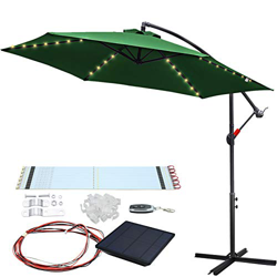 Sombrilla Swanew de aluminio, protección UV 40+, sombrilla con iluminación LED, solar, para jardín, carpa de pie, altura regulable, plegable, verde, 3 características