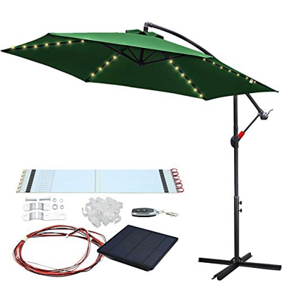 Sombrilla Swanew de aluminio, protección UV 40+, sombrilla con iluminación LED, solar, para jardín, carpa de pie, altura regulable, plegable, verde, 3