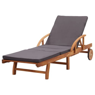 Zerone Tumbona de Madera, Tumbona Rodante con Cojín Suave Resistente a la Intemperie con Mesa para Exteriores