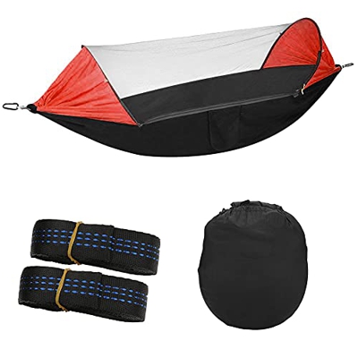 Hamaca Anti-Mosquitos, Resistente Al Desgaste, Robusta Hamaca Al Aire Libre, Carpa Colgante, Multifunción Flexible para la Playa(Negro + Naranja)