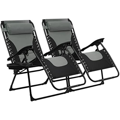 RR TLV-TMB-2 Gris 2X Tumbonas Sillas Plegables Gravedad Cero Playa Piscina Hamaca Reposabebidas, Tela, Metal, Universal