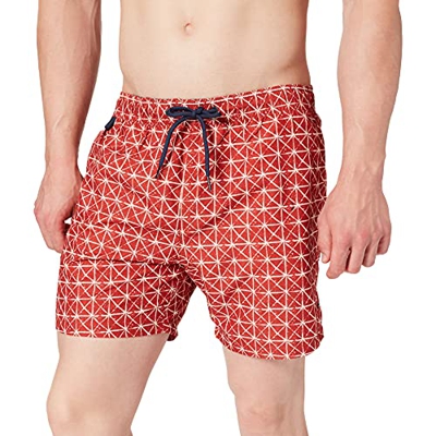 Springfield BAÑADOR Peach Cuadros Hombre, Estampado Rojo, L