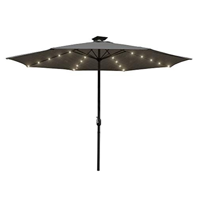 Swanew - Sombrilla con luz LED solar, protección UV 30+, redonda, sombrilla de mercado, con manivela, sombrilla para balcón, terraza y jardín, gris, 3