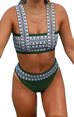 Bikinis Brasileños para Mujer Top Corto con Cuello Cuadrado Trajes de Baño a Rayas de Cintura Alta Ropa de Playa Conjuntos de Bikini