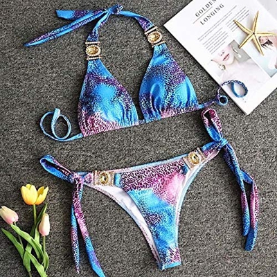 WATERMELON Cadena Cristal Mujeres del Traje de baño de Cristal de Diamante Bikinis Bikini de Metal Traje de baño Femenino aristocrático Juego de natac