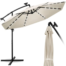 tillvex 300 cm Sombrilla Excentrico con 32 Luces LED Solar | Parasol para Terraza Jardín Balcón Patio | con Manivela y Base en Cruz, giratorio 360º, P características