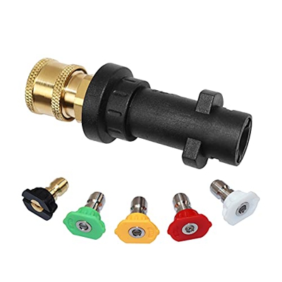 CLOUDITY Adaptador para pistola de lavado a presión con acoplamiento rápido de 1/4 pulgadas y 5 boquillas de pulverización compatibles con Karcher KSe
