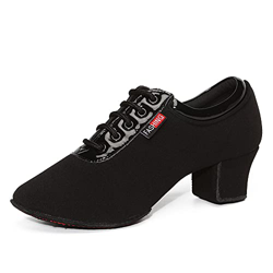 RUYBOZRY Zapatos de Baile Moderno de tacón bajo de para Mujer y Hombre Zapatos de práctica de Baile Latino con Cordones,601-Negro-2MD-5.5,EU38 precio