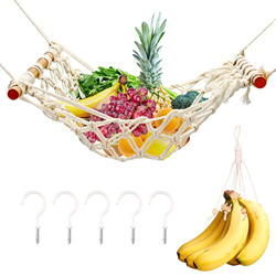 SAVITA 1 Pieza Hamaca Colgante de Frutas 1 Colgador de Plátanos 5 Ganchos de Tornillo Ahorro de Espacio Hecho a Mano Hamaca de Frutas Canasta de Fruta en oferta