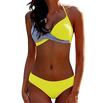 Yutdeng Halter Sexy Sólido para Mujer Bikinis Mujer Push Up Ropa de Playa Traje de Baño de Empalme Traje de baño Bañador Talla Grande