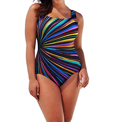 TYTUOO Traje de baño de una pieza para mujer con rayas arco iris conservador traje de baño bikini