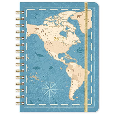 Agenda 2022, tamaño A5, semana a la vista, enero 2022 – 2022, diario semanal y mensual, bolsillo interior, tarjetas mensuales, mapa europeo