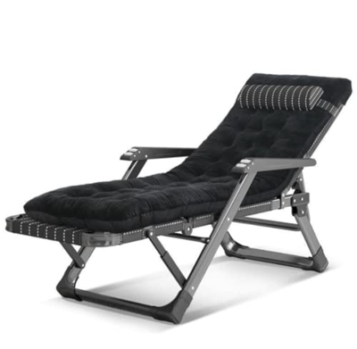 Tumbona para El Hogar Silla De Balcón De Aleación De Hierro 5 Marchas Ajustables Siesta De Ocio con Almohada Portátil,Black