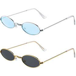 2 Gafas de Sol Vintage Ovalada Pequeña (Azul con Plata, Gris con Oro) en oferta