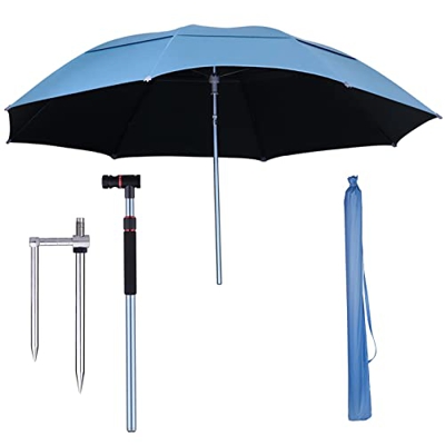LIGUOYI Parasol For Playa Sombrilla Inclinado De Azul 2.4m Sombrilla Terraza Exterior Rotación De 360° Regulable En Altura, Toldos De Pesca Sombreado 