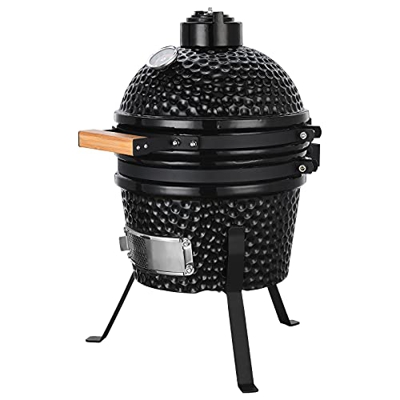 JOMO Kamado Parrilla de carbón de cerámica, 34 cm Negra, Adecuada para 2-3 Personas