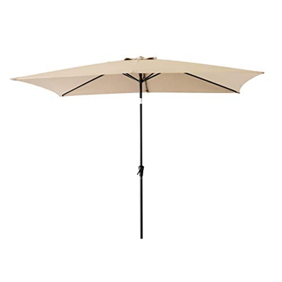 C-Hopetree Sombrilla rectangular para jardín de mercado, 2 x 3 m, para patio al aire libre, con manivela e inclinación, color beige