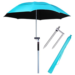 Sombrilla De Playa Portátil Arcos De 2,4 M Sombrilla Inclinado, Sombreado 100% A Prueba De Lluvia, Mástil Aluminio De Altura Ajustable, Enchufe De Tie en oferta
