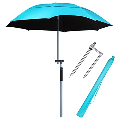 Sombrilla De Playa Portátil Arcos De 2,4 M Sombrilla Inclinado, Sombreado 100% A Prueba De Lluvia, Mástil Aluminio De Altura Ajustable, Enchufe De Tie