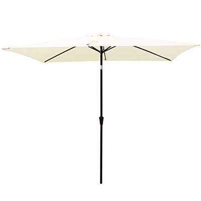 C-Hopetree Sombrilla rectangular para jardín de 2 x 3 m para patio al aire libre con manivela e inclinación, color marfil