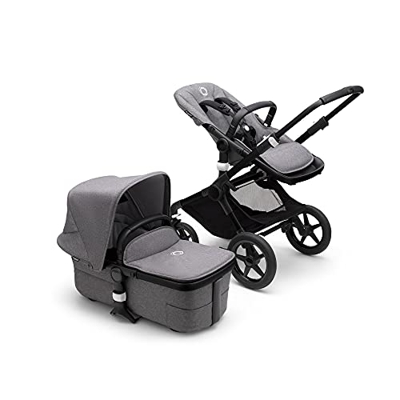 Bugaboo Fox 3, nuestro sistema de viaje 2-en-1 más cómodo: carrito todoterreno, capazo con ventilación avanzada, chasis negro, capazo y capota Grey Me