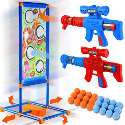AISIPRIN Juegos de Tiro, Juego de Objetivos de Tiro en Movimiento,2 Pistolas de Juguete de Aire con 24 Bolas de Espuma,Actividad Juego de Disparos en 