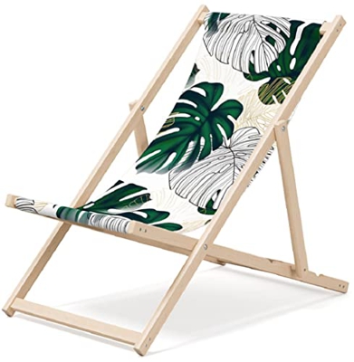 Tumbona de jardín de madera, plegable, para relajarse, para la playa o la playa (hojas)