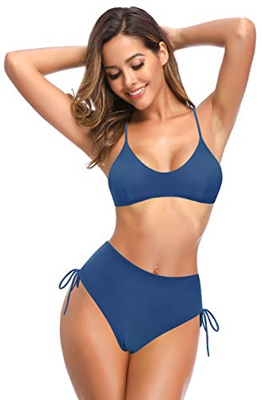 SHEKINI Bañador de Dos Piezas Mujer Bandolera Ajustables Halter Top de Bikini Elegante Impreso Bikini Dos Piezas Cintura Alta Ajustables Ties up Parte