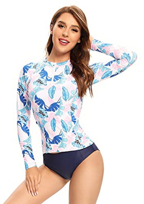 SHEKINI Traje de Baño de Dos Piezas para Mujer Moda Manga Larga Tankini Top Tankini Set con Triángulo Braguitas de Bikini Verano Ropa de Playa(M,Rosad