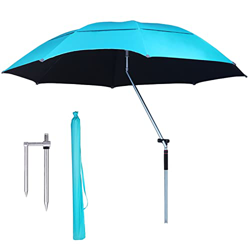 Sombrilla Para Playa De 240cm Sombrilla Pesca Exterior De Azul, Sombreado 100%resistente Al Agua Y A Los Rayos UV, Mástil Aluminio Inclinable Rotación características