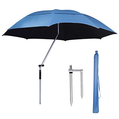 LIGUOYI Sombrilla Parasol De Pesca Parasol For Playa De 240cm, Impermeable Proteccion UV, Mástil Aluminio con Mecanismo De Inclinación, Anclaje DeAren