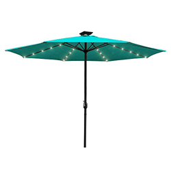 Swanew - Sombrilla con luz LED solar, protección UV 30+, redonda, sombrilla de mercado, con manivela, sombrilla para balcón, terraza y jardín, azul ce características