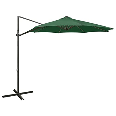 Susany Sombrilla Voladiza con Poste y Luces LED Parasol para Terraza Jardín Playa Piscina Patio Sombrilla Solar para Patio Protector Solar 300 cm Verd