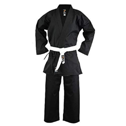 Playwell Karate Negro 100% Algodón Peso Medio 8oz Uniforme (Cinturón Blanco Gratis) - Nuevo - Negro, 5/180cm en oferta