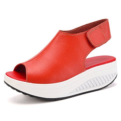 BenBoy Sandalias de Piel con tacón de cuña Zapatos de Verano para Mujer,LX978-Red-EU37