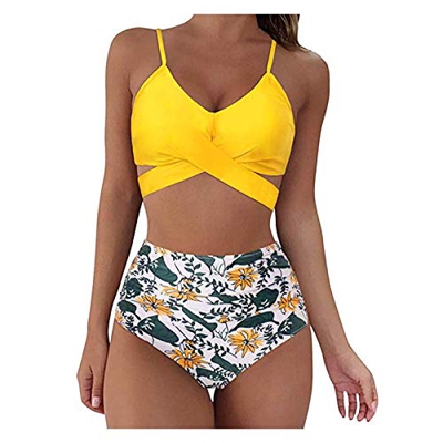 Tomwell Traje De Baño Mujer Sexy Bañador de Baño Conjunto de Bikini Push up Sujetador Acolchado Traje de baño Bikini para Mujeres A Amarillo M