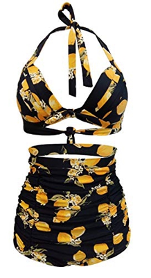 Bslingerie® Traje de baño de bikini de cintura alta retro vintage push up