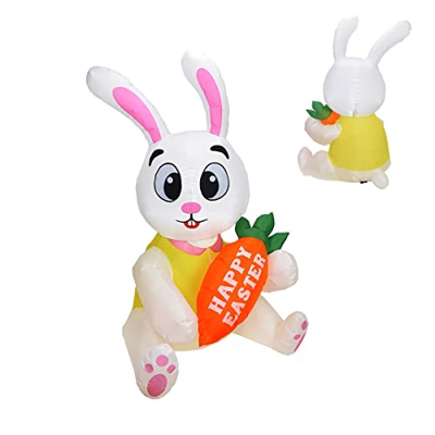 SQCOOL Conejo Inflable de Pascua con Zanahoria, Decoración Luminosos Hinchable de Jardín Patio Festa Interior Exterior Tienda con Luces LED, 1,5m Mode