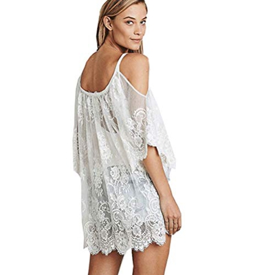 DURINM Vestido de Playa Mujer Pareos y Camisola de Playa Sexy Hueco Traje de Baño Punto Bikini Cover up Vestido Suelto de Bikini (Blanco)