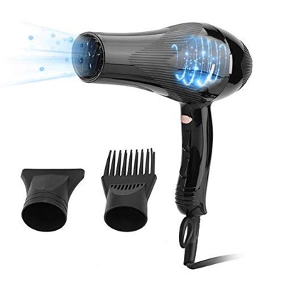 Secador de Pelo Profesional 3000W, Negative Ionico y Temperatura Constante, con 2 Boquillas (Negro)