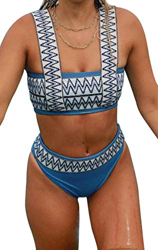 Bikinis Brasileños para Mujer Top Corto con Cuello Cuadrado Trajes de Baño a Rayas de Cintura Alta Ropa de Playa Conjuntos de Bikini precio