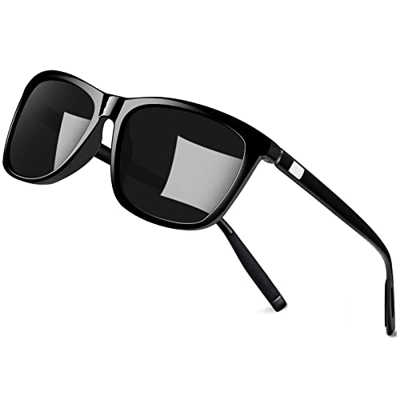 KANASTAL Gafas de Sol Hombres Negras Polarizadas Rectangulares Clásicas Mujer Vintage Moda Elegant con Protección UV400 para Conducir Pesca Lentes de 