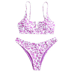 ZAFUL - Conjunto de bikini reversible con cordones y cuello en V con estampado de animales Multicolore-d M en oferta