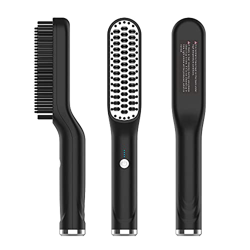 WapoRich Peine cepillo para barba de hombre, cepillo alisador eléctrico, peine para barba y cabello, 3 temperaturas, calentamiento rápido, antiquemadu en oferta