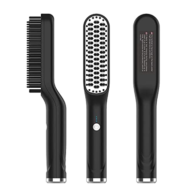 WapoRich Peine cepillo para barba de hombre, cepillo alisador eléctrico, peine para barba y cabello, 3 temperaturas, calentamiento rápido, antiquemadu