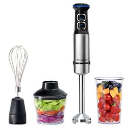 Muaket Batidora, 1200W Batidora de Mano, 4 in 1 Minipimer, 21 Velocidades Batidora Picadora, 4 Hojas de Acero Inoxidable, incluye Vaso Medidor 800 ml, precio
