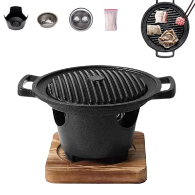 Mini Parrilla Barbacoa Japonesa (1-2 personas). Parrilla de Mesa con Estufa de Alcohol (no incluido) y mechas incluidas. Estufa de Barbacoa Sin Humo R