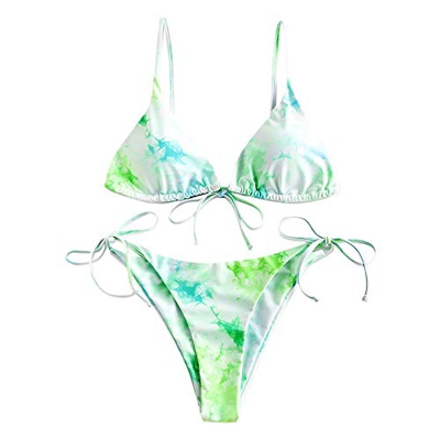 ZAFUL Bikini de triángulo para mujer de Tie Dye, verde, S