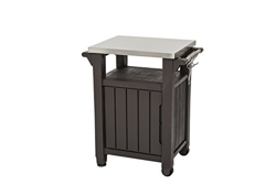 Keter - Mueble Barbacoa pequeño para jardín, Capacidad 150 litros, Color marrón características